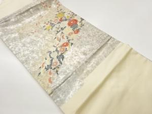 引箔菊に椿・松梅模様織出し名古屋帯